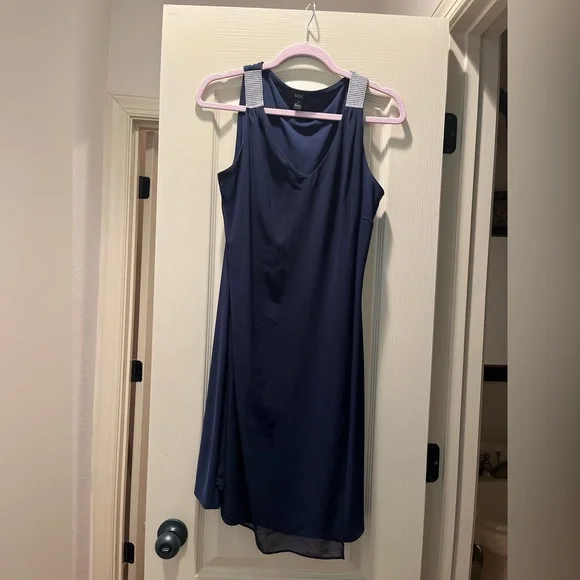 msk navy blue dress MSK Petite Twist-Front V-Neck Elbow-Sleeve Midi Dress